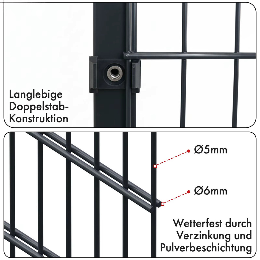 Floordirekt Doppelstabmattenzaun LIMES aus Stahl in Anthrazit, Höhe: 80 cm - Bild 2