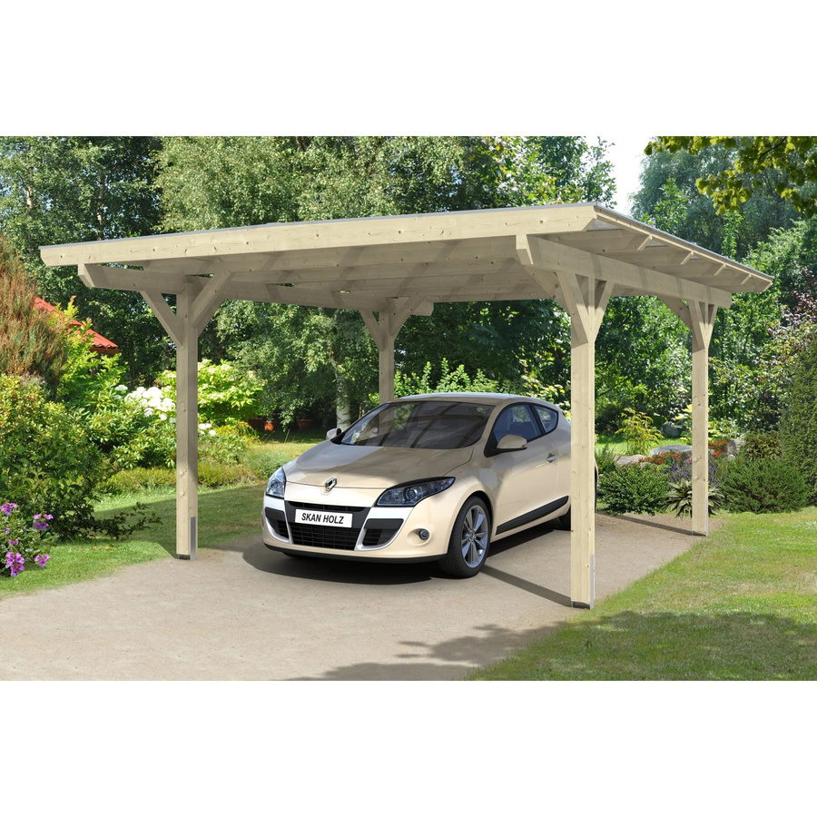 Skan Holz Carport Odenwald Flachdach aus Fichte in Beige mit Doppelstegplatten aus Polycarbonat, B/T: 428 x 541 cm, Höhe: 238 cm - Bild 2