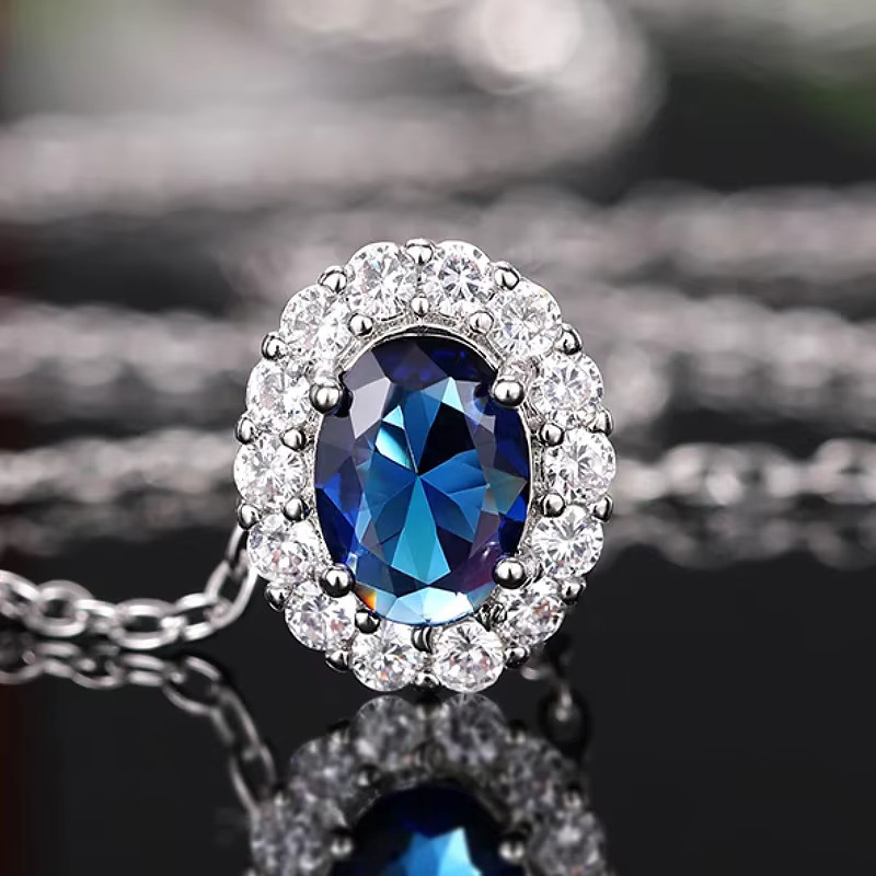 Huitan Halskette mit Anhänger, Silber, blauer Zirkonia, Damen - Bild 2