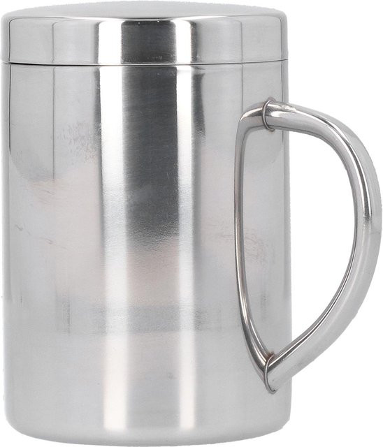CosyHome Edelstahl Kaffeetasse mit Deckel und Griff, doppelwandig isoliert, grau/silber - Bild 1
