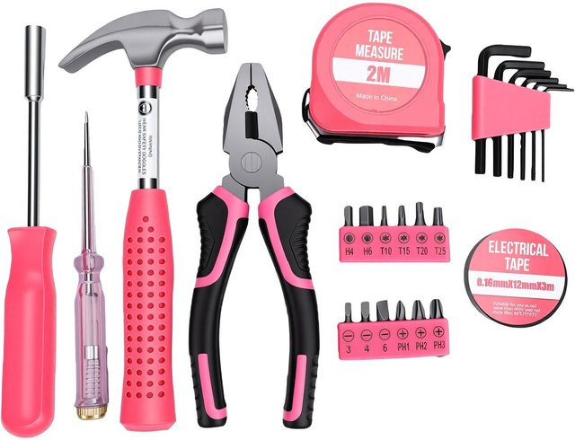 TOMTOP 24-teiliges Mini-Werkzeugset in Pink mit rutschfestem Griff aus Stahl - Bild 1