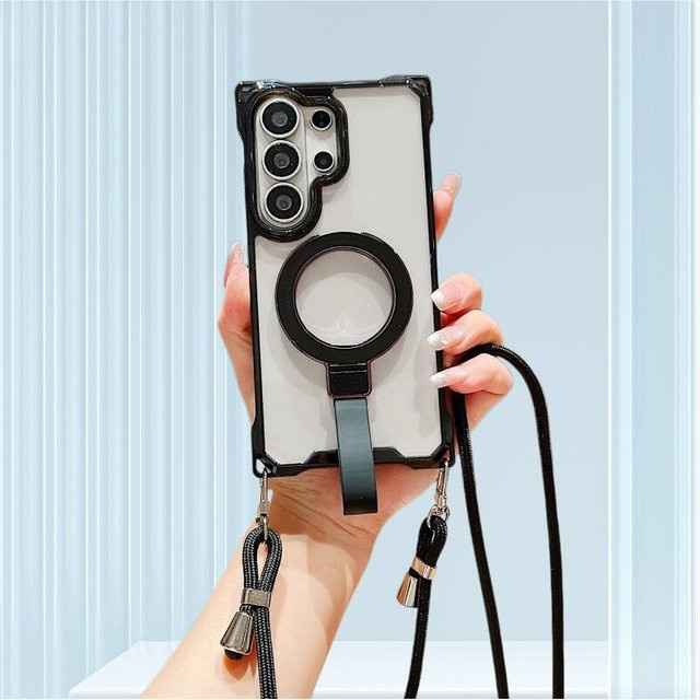 Stoßfeste Magnetische Ringständer-Hülle für Samsung Galaxy mit Crossbody-Tragegurt in Schwarz - Bild 1