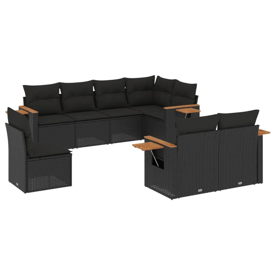 vidaXL 8-tlg Garten-Sofagarnitur aus Poly-Rattan und Akazienholz in Schwarz mit Kissen Modell 196 - Bild 2