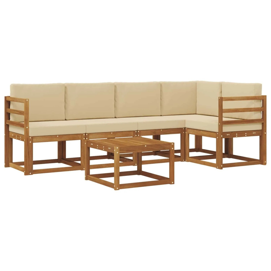 vidaXL Sofa Set L-Form aus Akazienholz mit 6 Kissen in Beige für Garten und Terrasse - Bild 2