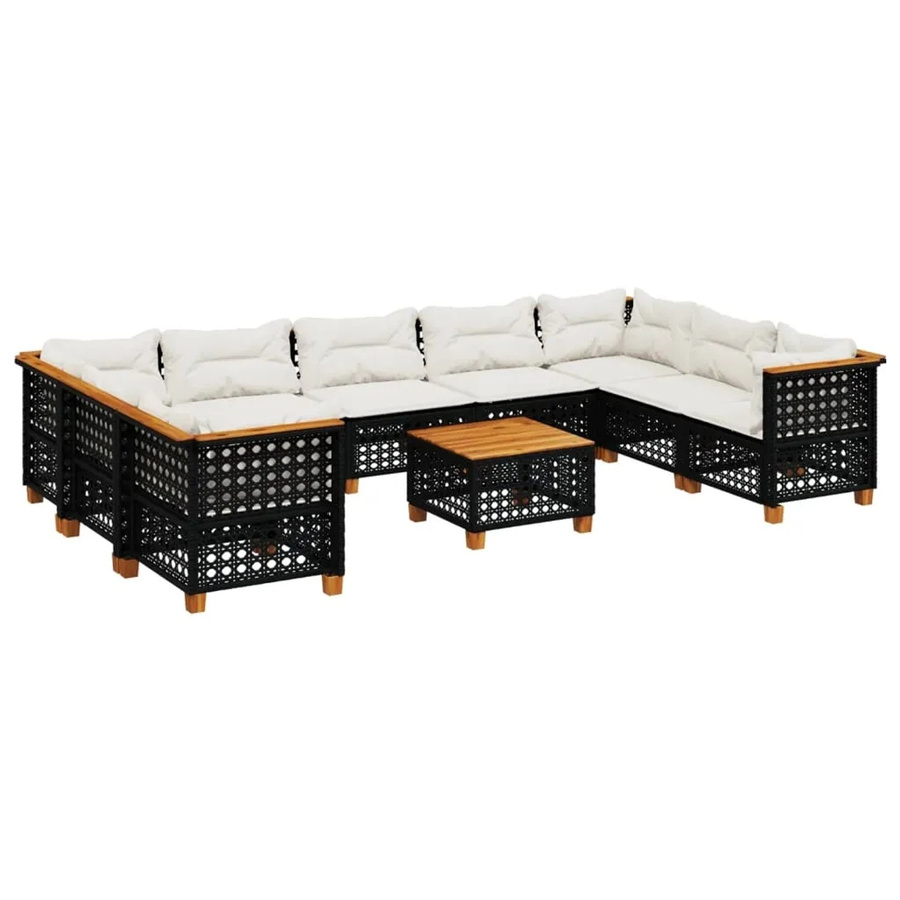 vidaXL 10-teilige Garten-Sofagarnitur aus Poly-Rattan und Akazienholz in Schwarz mit Kissen - Bild 2