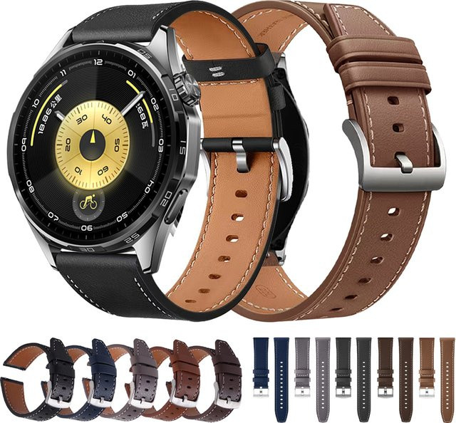 Uhrenarmband Leder, Schwarz, Unisex, 20/22mm - Bild 1
