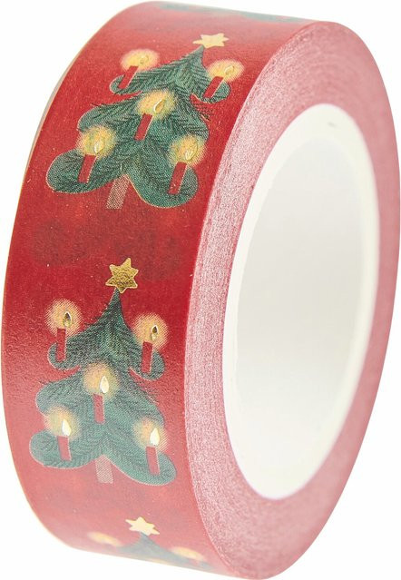 Rico Design Paper Poetry Tape Weihnachten mit Weihnachtsbäumen in Rot, Breite: 1,5 cm - Bild 1