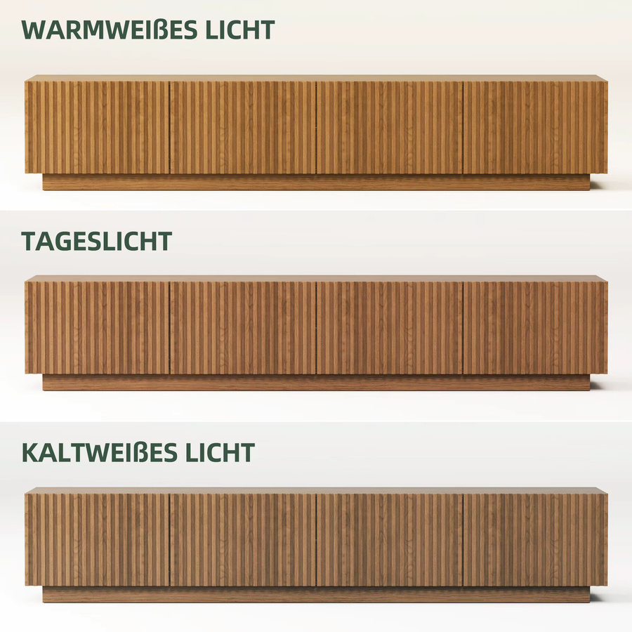oleylucklive TV Schrank Lowboard mit Lamellentüren in Nussfarbe Braun, Breite: 220 cm - Bild 3