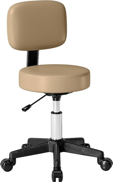 HOMCOM Rollhocker mit Rückenlehne höhenverstellbar 72-84 cm, 360 Grad drehbarer Arbeitshocker für Büro, Salon und Massage, Hellbraun/Beige - Bild 1