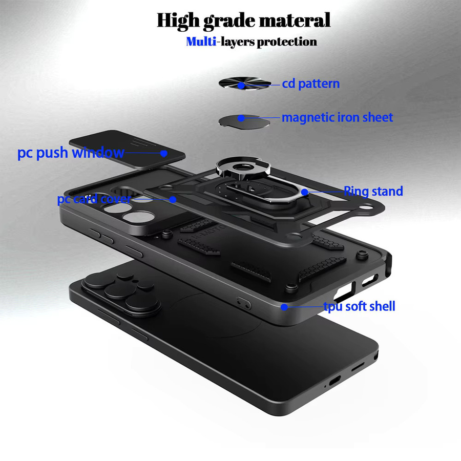 Samsung Galaxy S26 S25 S24 S23 Ultra Plus Schutzhülle mit magnetischem Ring-Ständer und Kameraschutz in Schwarz oder Silber - Bild 5