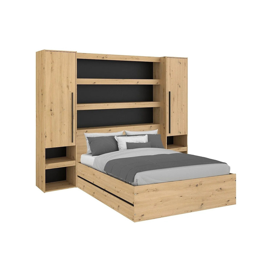 Bettrahmen Ludaro Vente-unique mit Lift-up-Base in Schwarz und Naturfarben Hell, B/T: 140 x 190 cm - Bild 2