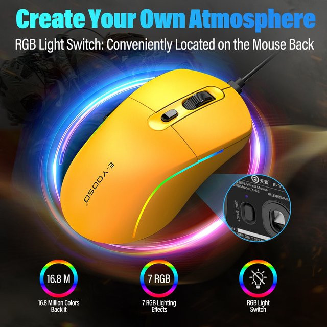 E-YOOSO Gaming-Maus SG8925 Ultraleicht, Kabelgebunden, RGB, Orange, USB-C Anschluss für PC und Laptop - Bild 1