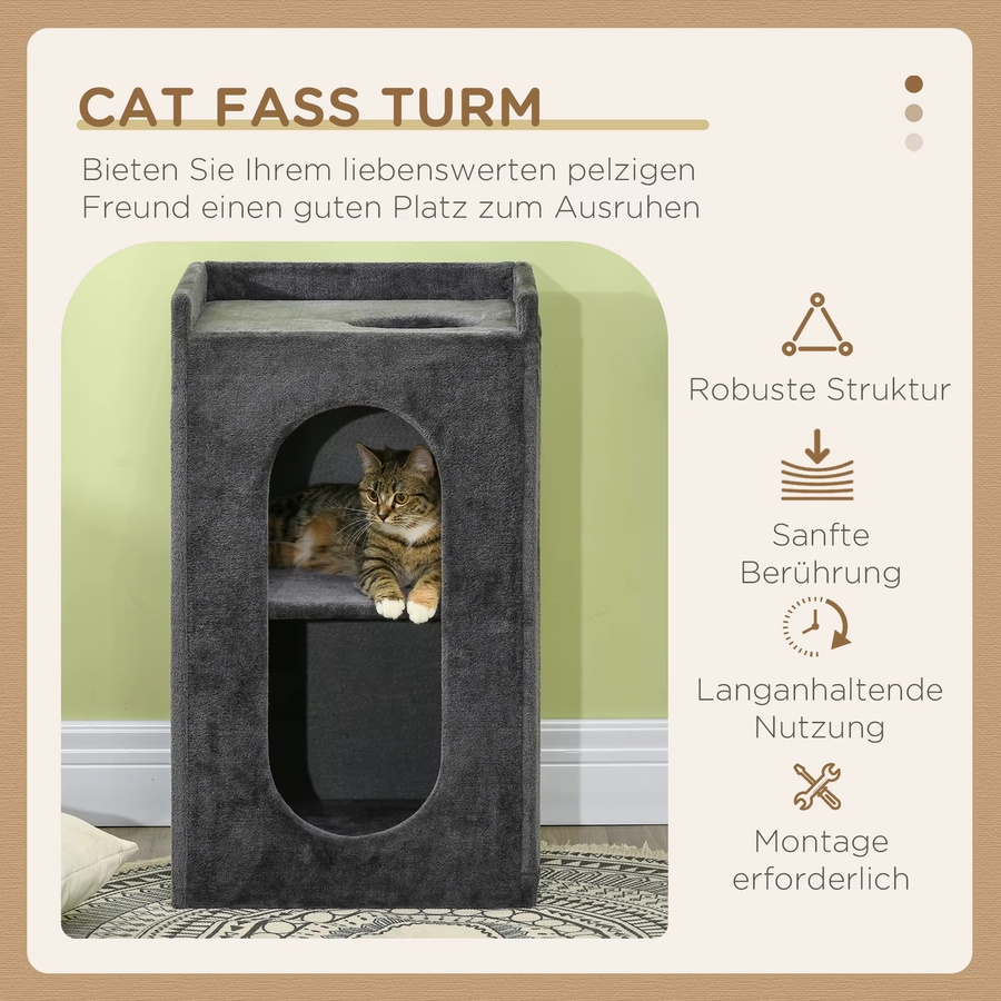 PawHut Kratztonne für Katzen in Grau mit 2 Katzenhöhlen, 2 Ebenen und Sisal-Kratzmatte aus Plüsch, B/T/H: 45 x 45 x 81 cm - Bild 5