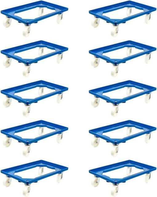 PROREGAL SparSet 10x Transportroller für Euroboxen Blau mit Kunststoffrädern, 2 Lenkrollen und 2 Bockrollen, Traglast 300 kg - Bild 1