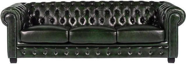 Vente-unique Chesterfield Sofa aus Leder in Tannengrün, Breite: 240 cm - Bild 1