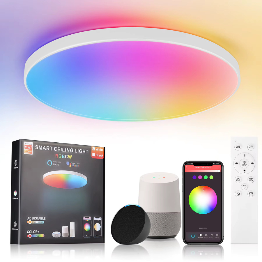 CHENBEN Moderne RGB LED Deckenleuchte in Weiß, Dimmbar mit Fernbedienung, Runde Smart Deckenlampe für Wohnzimmer und Küche - Bild 2