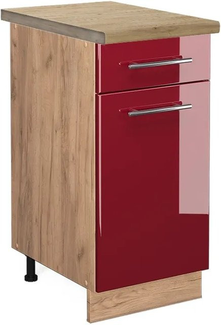 Vicco Küchenunterschrank Fame-Line Bordeaux Hochglanz in Rot und Goldkraft Eiche, B: 40 cm, T: 60 cm, H: 82 cm - Bild 1