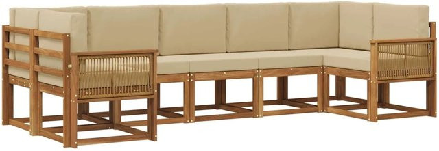 vidaXL Outdoor-Sofagarnitur aus Massivholz Akazie in Natur und Beige, 7-teiliges Set mit Sitz- und Rückenkissen - Bild 1