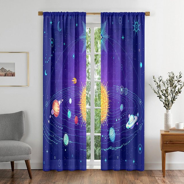 Yiran Furniture Verdunklungsvorhang Weltraum Galaxie Planet Cartoon, Mehrfarbig, B: 50 cm, H: 130 cm, 2er-Set - Bild 1