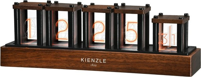 Kienzle LED-Nixie-Uhr in Braun mit Holzgehäuse im Retro-Design - Bild 1