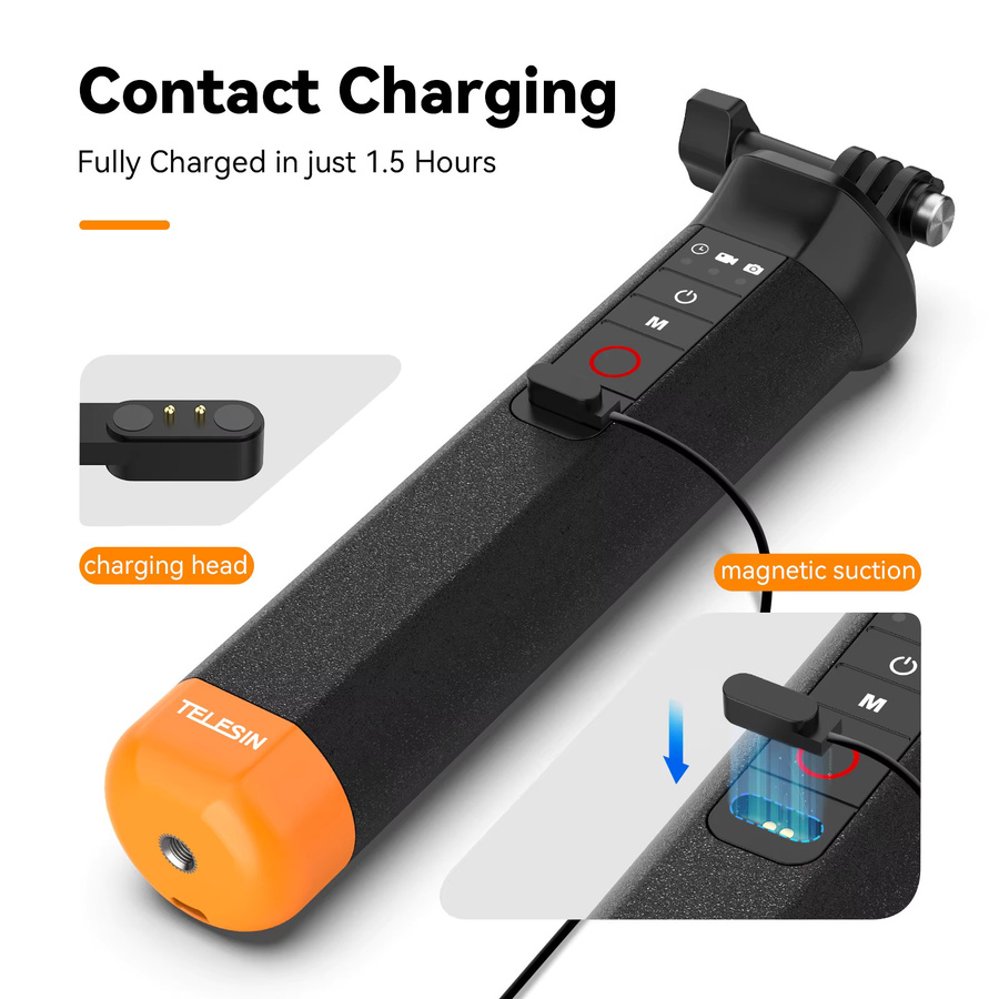 TELESIN Auftriebsstange Selfie Stick mit kabelloser Fernbedienung und Handschlaufe in Schwarz für GoPro Hero 9, 10, 11 und 12 - Bild 5
