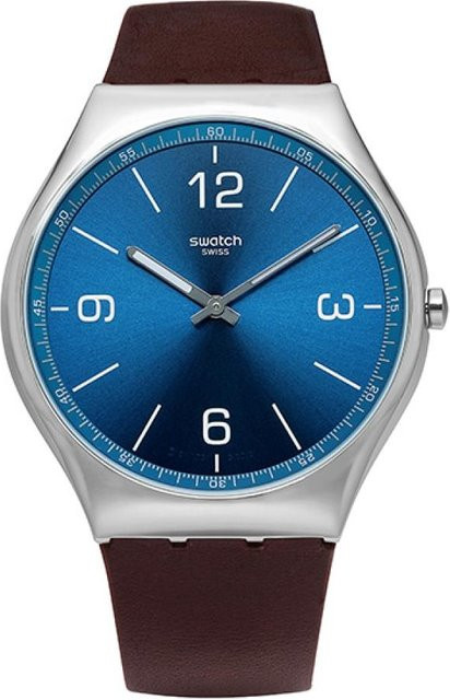 Swatch Armbanduhr, Quarz, Edelstahl, Leder, Blau, Herren - Bild 1
