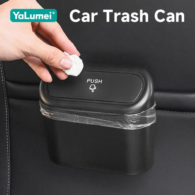YaLumei Hängender Auto-Mülleimer mit Deckel in Schwarz für Skoda Fabia, Karoq, Kodiaq, Octavia, Superb und Yeti, B/T/H: 13,5 x 15,5 cm - Bild 1