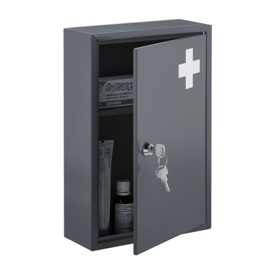 Relaxdays Medizinschrank aus Metall in Grau, abschließbar und wandmontiert, B/H/T: 32 x 21,5 x 9,5 cm - Bild 2