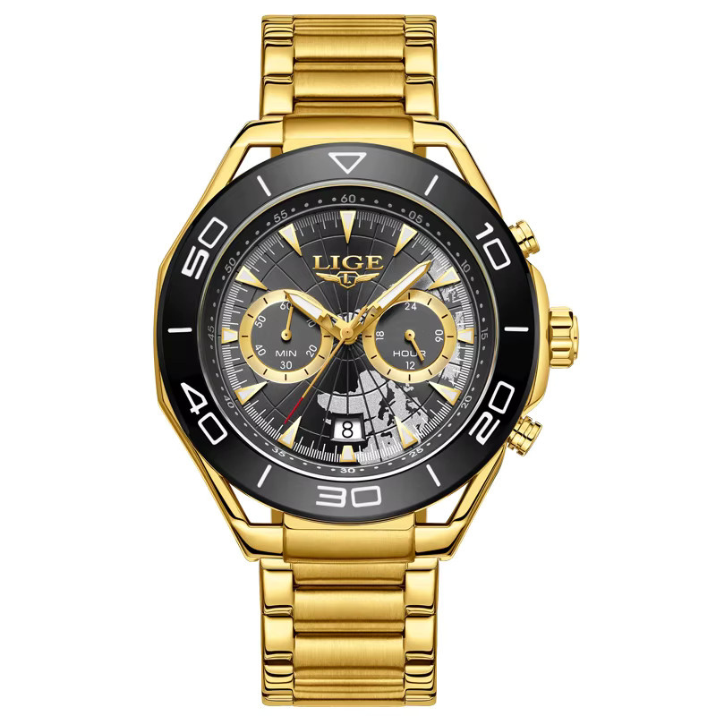 LIGE Chronograph, Quarz, Edelstahl, Schwarz, Herren - Bild 6