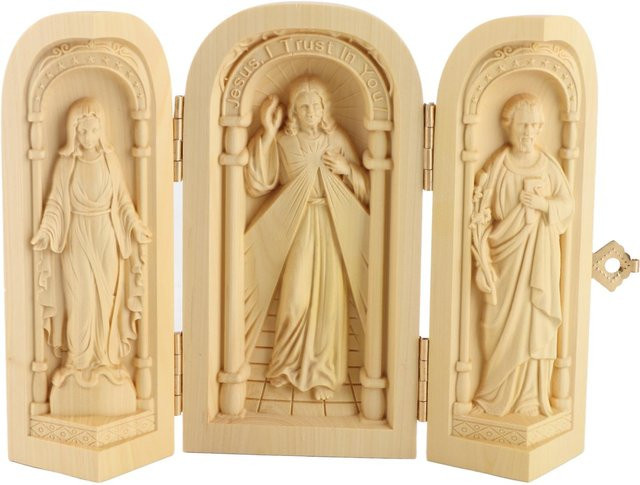Handgefertigte Holzschachtel als Triptychon-Skulptur in Beige für deinen Heimschmuck - Bild 1