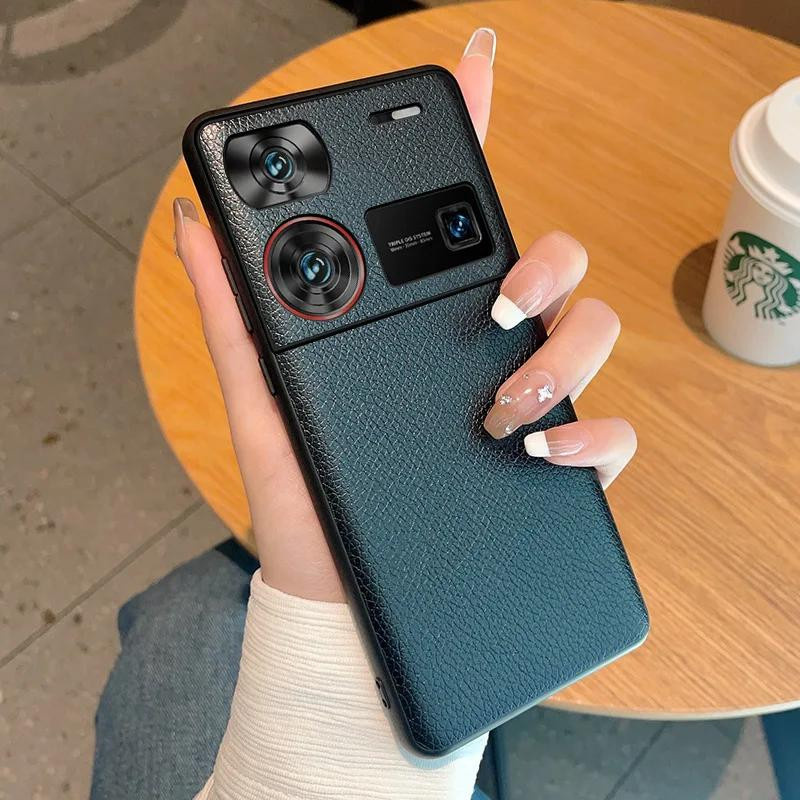 ZTE Nubia Z60 Ultra 5G Business Hülle aus Leder mit Litschi-Muster in Schwarz oder Weiß - Bild 2