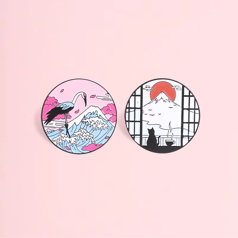 Miss Zoe Emaille-Anstecknadeln, Mount Fuji Katzen-Kaffee-Broschen, Unisex - Bild 1