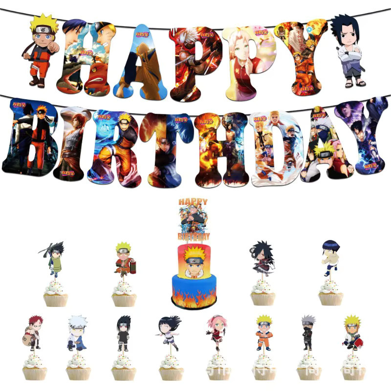 Bandai Naruto Anime Party Dekoration Set mit Kakashi und Sasuke Luftballons, Happy Birthday Banner und Einweggeschirr in Mehrfarbig - Bild 2