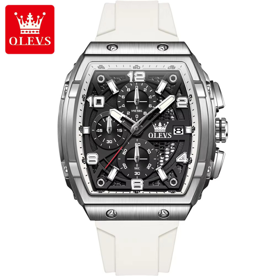 OLEVS Chronograph, Quarzuhr, Silikonarmband, Schwarz, Herren - Bild 5