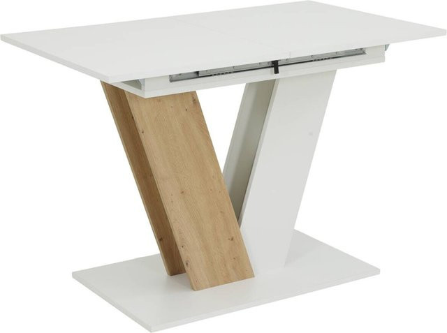Hela Esstisch modern in Weiß und Eiche Nachbildung, ausziehbar, B: 150 cm, H: 76 cm, T: 70 cm - Bild 1