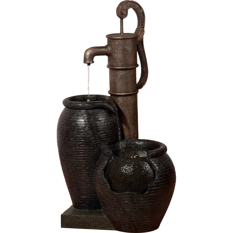 Dobar Design-Gartenbrunnen mit Handpumpe aus Polyresin in Schwarz, B/T/H: 38,5 x 47,5 x 84 cm - Bild 2