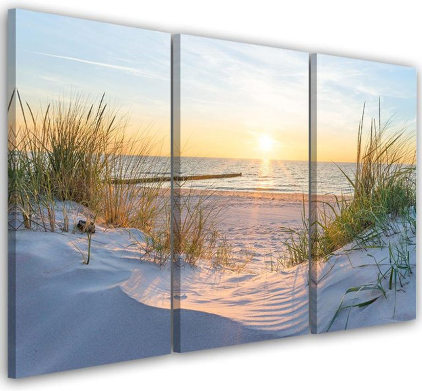 Feeby Leinwand Wanddeko 3-teilig Strand Meer Dünen Sonnenuntergang mehrfarbig B: 60 cm, H: 40 cm - Bild 1