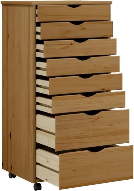 vidaXL Rollcontainer MOSS aus Kiefer Massivholz mit Schubladen, Honigbraun, B/T/H: 39 x 39 x 103 cm - Bild 1