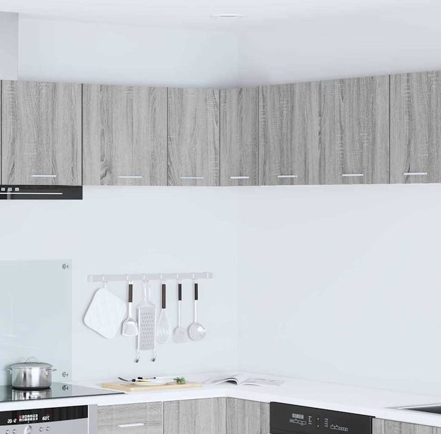 vidaXL Hängeschrank Riga in Grau und Weiß, Wandregal für die Küche aus Holzwerkstoff, B/T/H: 57 x 40 x 57 cm - Bild 1