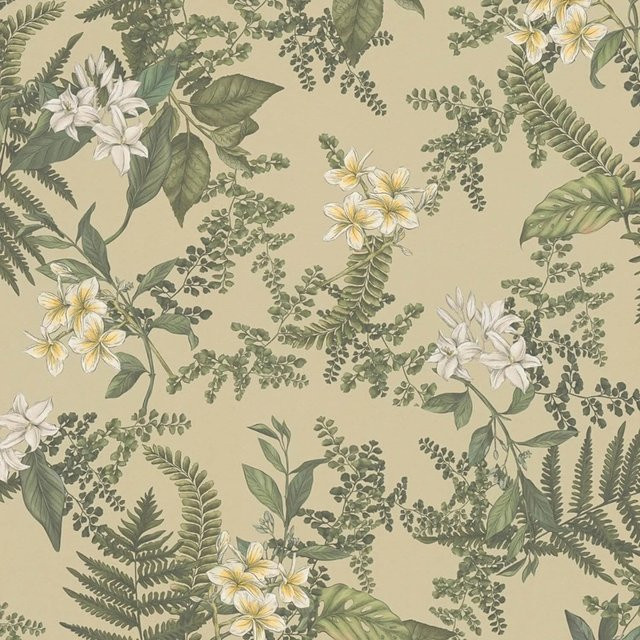 PROFHOME 394241-GU Floral Tapete mit Blumenmuster in Grün Weiß und Gelb, Matt, Non-Woven, Breite: 0,53 m, Länge: 10,05 m - Bild 1