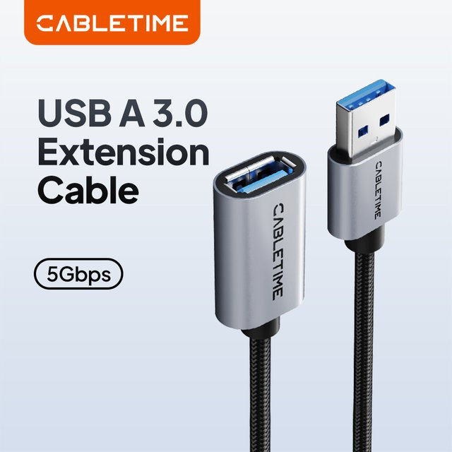 CABLETIME USB 3.0 Verlängerungskabel 5Gbps Datenkabel in Grau - Bild 1