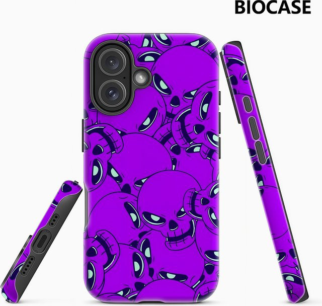 Handyhülle mit lila Totenköpfen für Apple iPhone 11 bis iPhone 17 Pro Max Plus mit doppelschichtiger Rückseite - Bild 1
