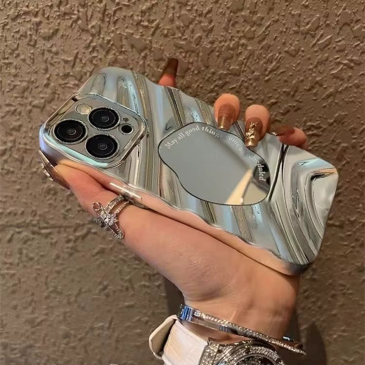 Luxuriöse Handyhülle mit spiegelndem Wellendesign für iPhone 17 Pro Max bis iPhone 11, Farbe: Silber, Stoßfestes Soft Bumper Case Cover - Bild 2