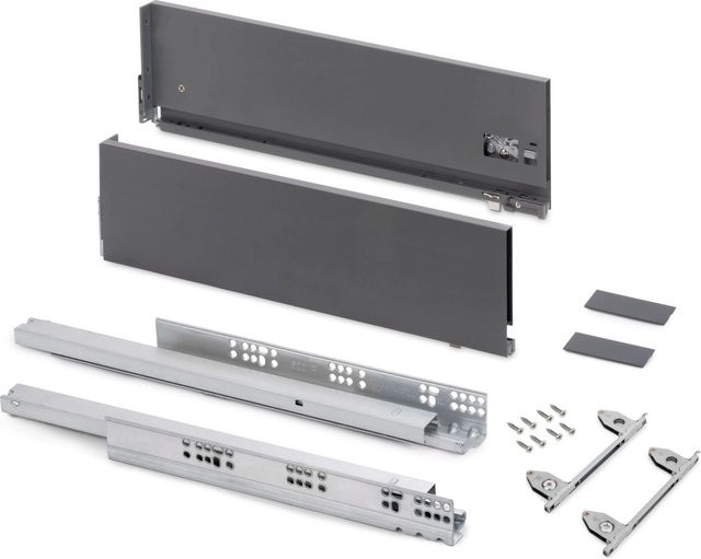 Emuca Aussenschublade Vertex mit 3D Regelung aus Stahl in Anthrazit, Tiefe: 400 mm, Höhe: 178 mm - Bild 1