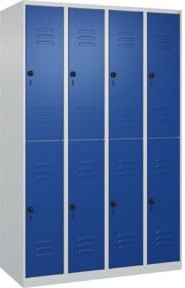 C+P Doppelstock-Spind Classic PLUS mit 4 Abteilen, Sicherheits-Drehriegel und Garderobenstange, Farbe: Lichtgrau/Enzianblau, H x B x T: 185 x 120 x 50 cm - Bild 1