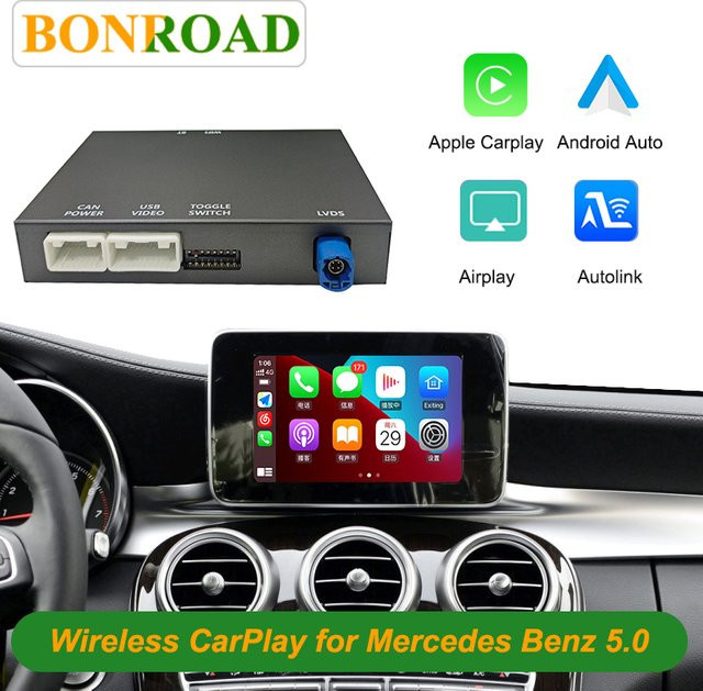 Bonroad Wireless Carplay Decoder Box für Mercedes Benz NTG5.0 C GLC CLA GLA Klasse W205 2015-2018 mit Android Auto und Mirrorlink in Schwarz - Bild 1
