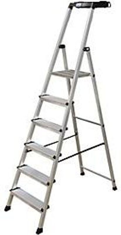 Krause Stufen-Stehleiter Monto Secury aus Aluminium in Silber, 6 Stufen, Höhe: 190 cm, Breite: 51 cm, Tiefe: 56 cm - Bild 5