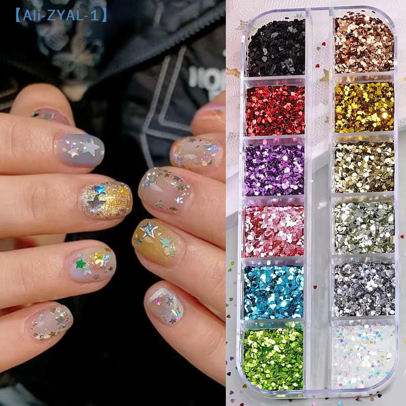 ZYAL-1 Nagelglitzer mit Stern- und Herz-Pailletten, Bunt, Glänzend - Bild 2