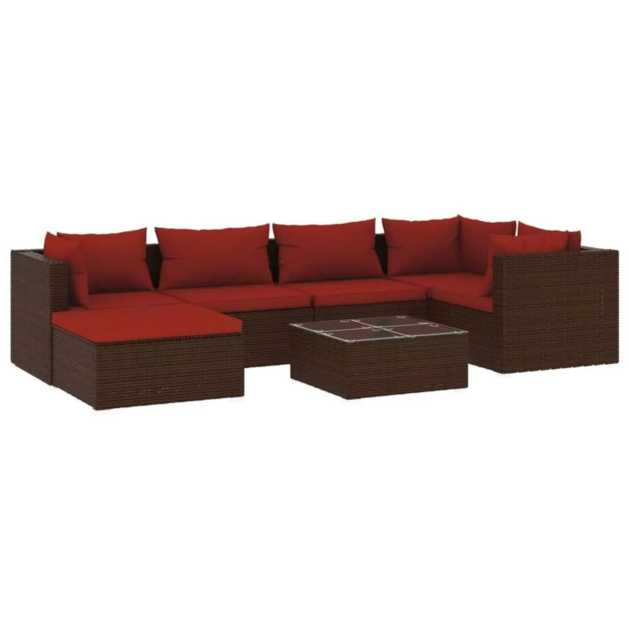 vidaXL 7-tlg Garten-Lounge-Set aus Poly Rattan in Braun mit Kissen und Metallgestell - Bild 2