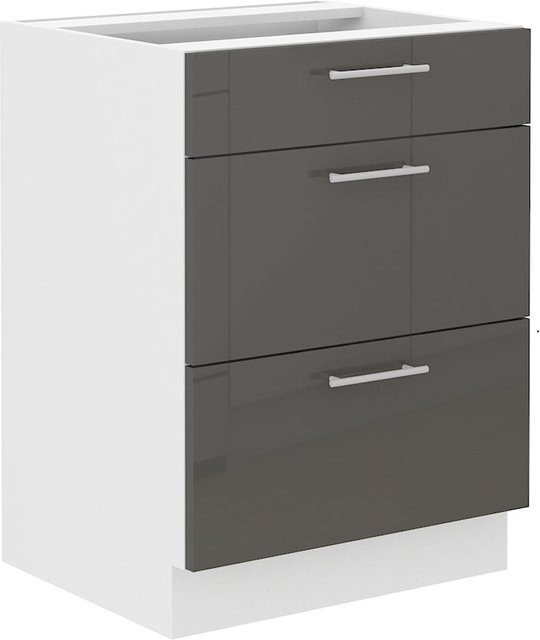 Küchenunterschrank Lara Grau Hochglanz mit Soft-Close, Breite: 60 cm - Bild 1